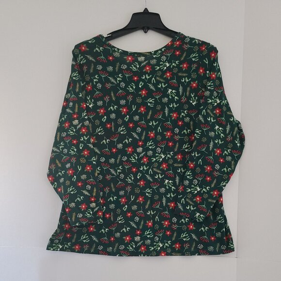 WOMAN WITHIN CHRISTMAS HOLIDAY -SCOOP NECK LONG SLEEVE TEE DESIGN -GREEN- SZ 1X - Picture 9 of 11